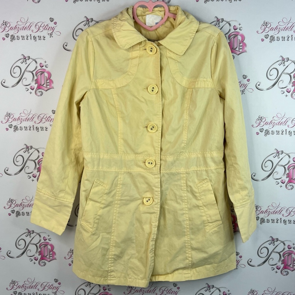 Pbi jacket coat pastel light Yellow Trench Coat button up floral interior